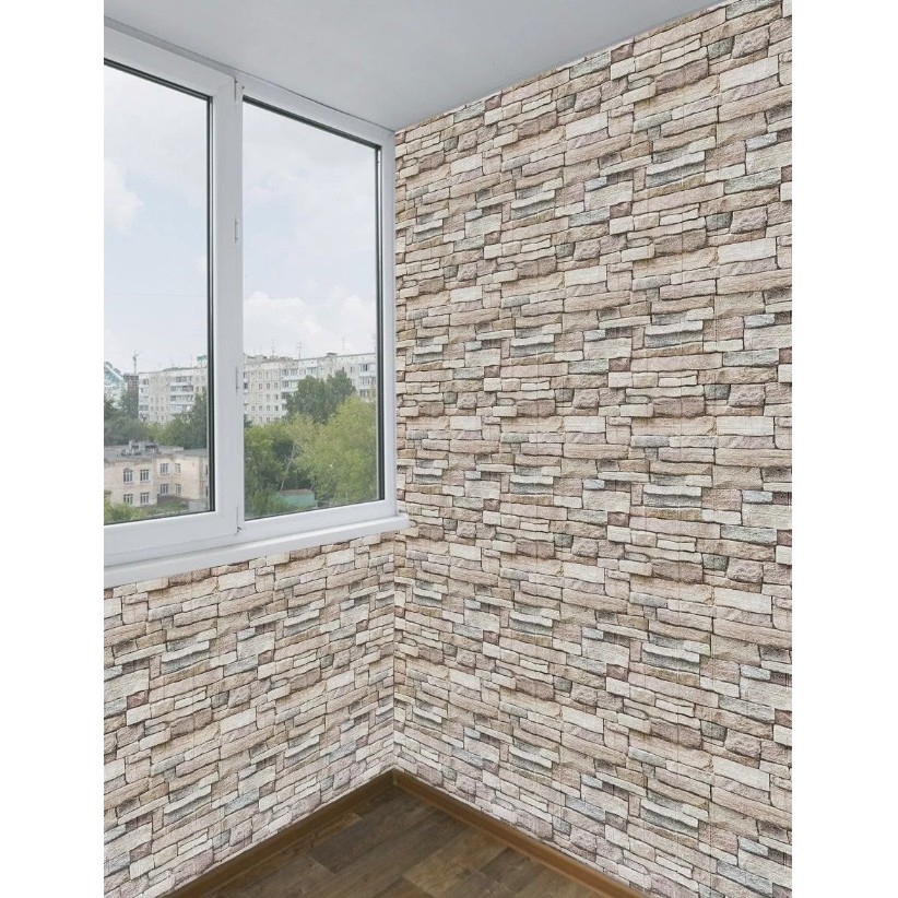 Set 10 Placi de Tapet, Flippy, Autoadezive, 70 x 77 cm, 2.5 mm Grosime, Suprafata Acoperita 5.3 mp, din PVC, Model Piatra, Crem - imagine 2