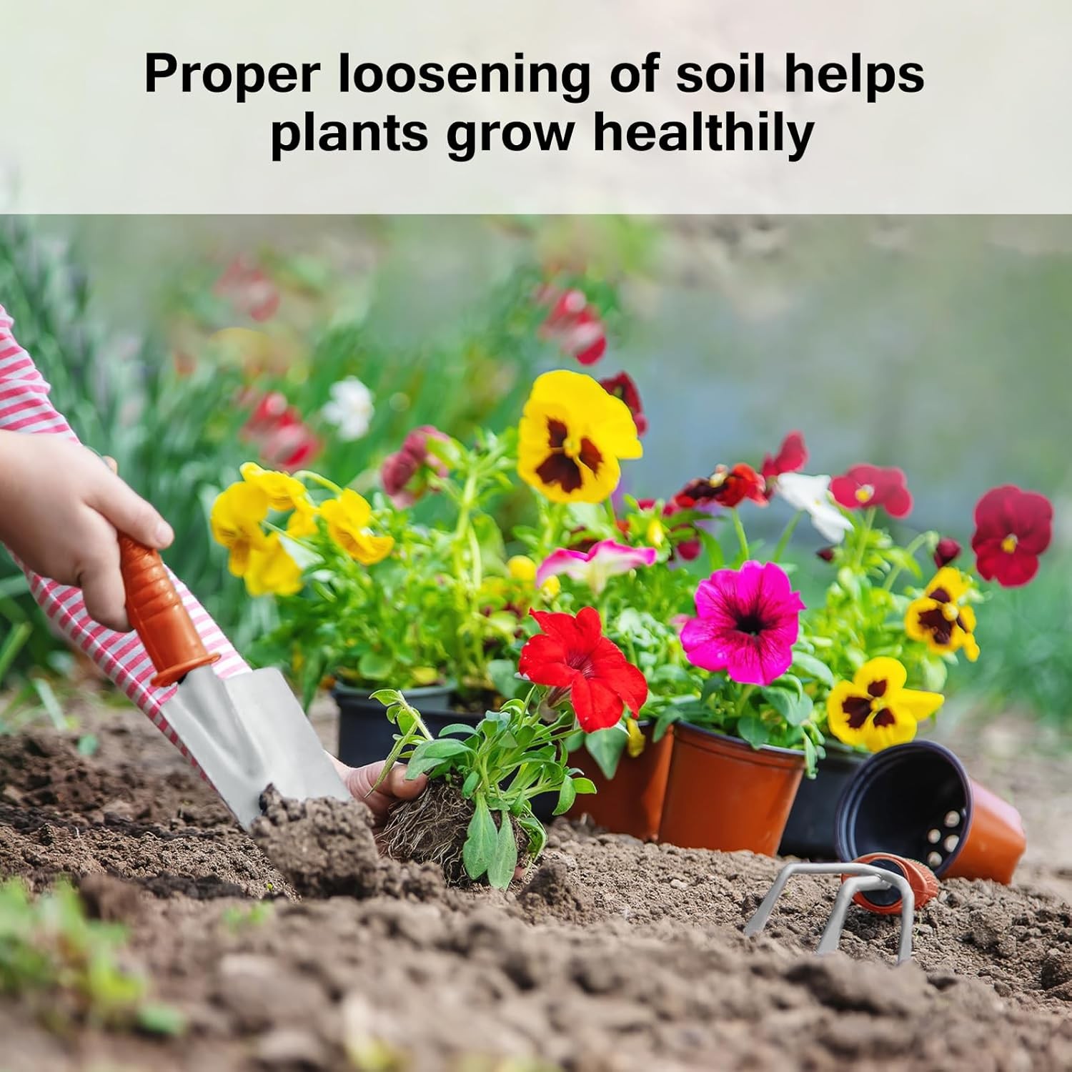 Set 10 Unelte de Gradina, Flippy, pentru Plantare Prelucrare Sol si Ingrijire Plante, Manere Portocalii, Material PVC si Otel Inoxidabil, Cutie Inclusa, 37x28x7 cm, Negru - imagine 4