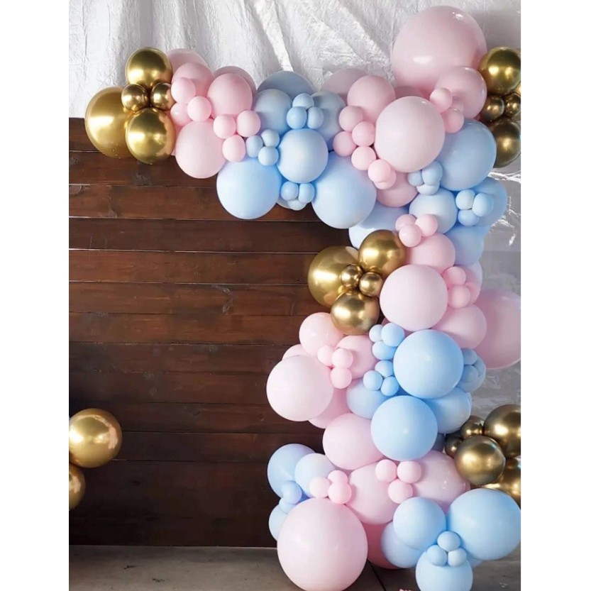 Baloane decorative pentru BABY SHOWER, Flippy, Arcada Set 106 baloane din latex, Model Petrecere, Baloane Party, 12 cm, 30 cm, 45 cm, Roz, Albastru, Gold - imagine 2