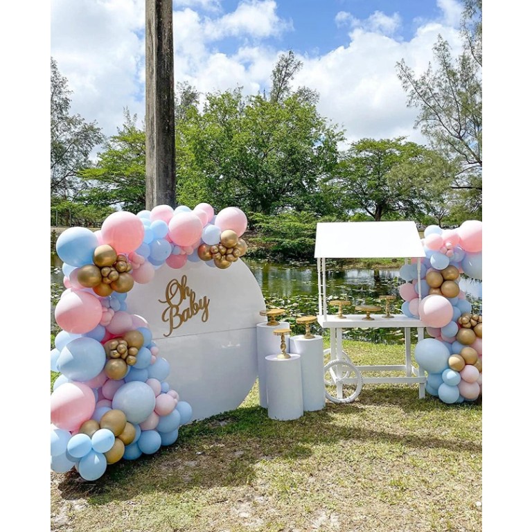 Baloane decorative pentru BABY SHOWER, Flippy, Arcada Set 106 baloane din latex, Model Petrecere, Baloane Party, 12 cm, 30 cm, 45 cm, Roz, Albastru, Gold - imagine 3