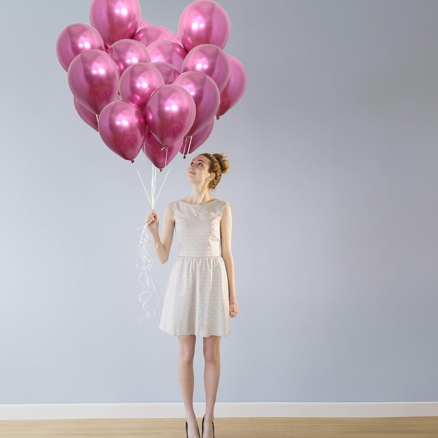 Set 12 Baloane, Flippy, din Latex Chrome, 13 cm, Fucsia - imagine 2