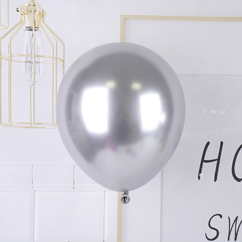 Set 12 Baloane, Flippy, din Latex Chrome, 13 cm, Argintiu - imagine 3