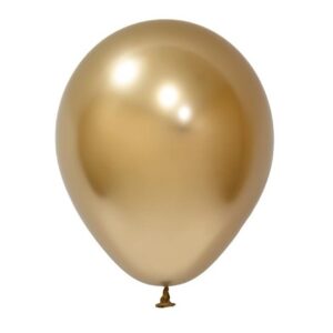 Set 12 Baloane, Flippy, din Latex Chrome, 25 cm, Auriu