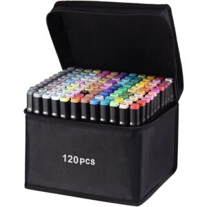 Set 120 Markere Duble, Flippy, pe Baza de Alcool, Geanta Impermeabila Inclusa, Culori Numerotate, 20.3 x 17.5 x 17 cm, Multicolor