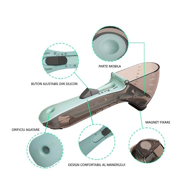 Set 2 Cupe Gradate pentru Bucatarie, Flippy, Cupe de Masurat Reglabile, Ergonomic, Confortabil, pentru Lichide si Solide, Volum ajustabil 5-30ml, 30-130ml, Culoare Albastru - imagine 4