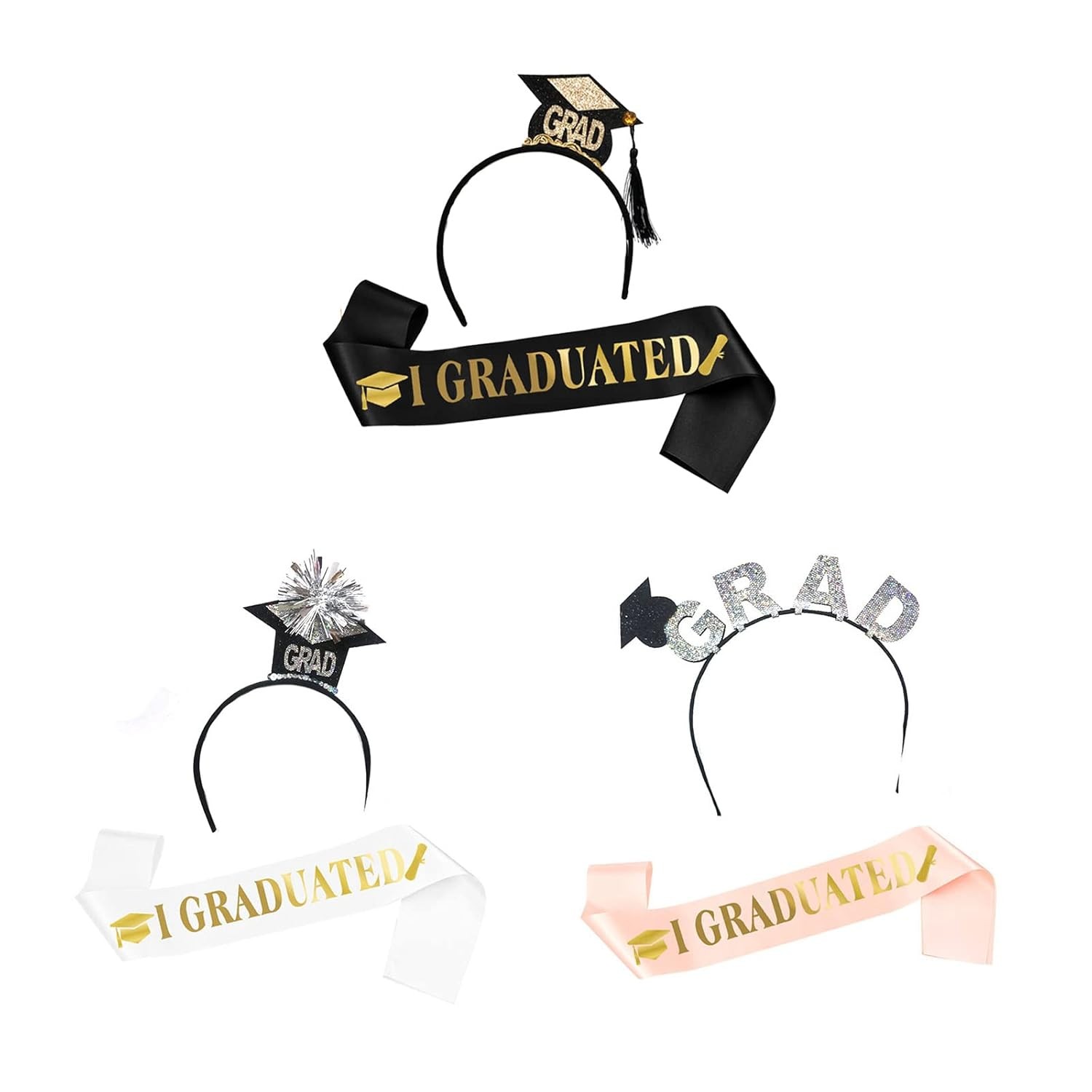 Set din 2 Piese pentru Absolvire, Flippy, Panglica si Coronita, Model I Graduated, Negru - imagine 4