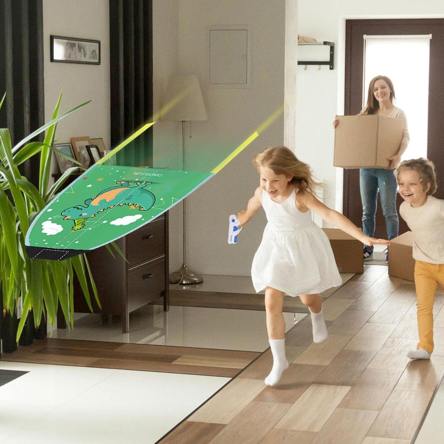 Set 2 Piese Jucarie Interactiva, Flippy, Pistol de Catapultare + Zmeu, din Plastic si Panza, +8 Ani, Impermeabil, Model Dinozaur Verde, Multicolor - imagine 2