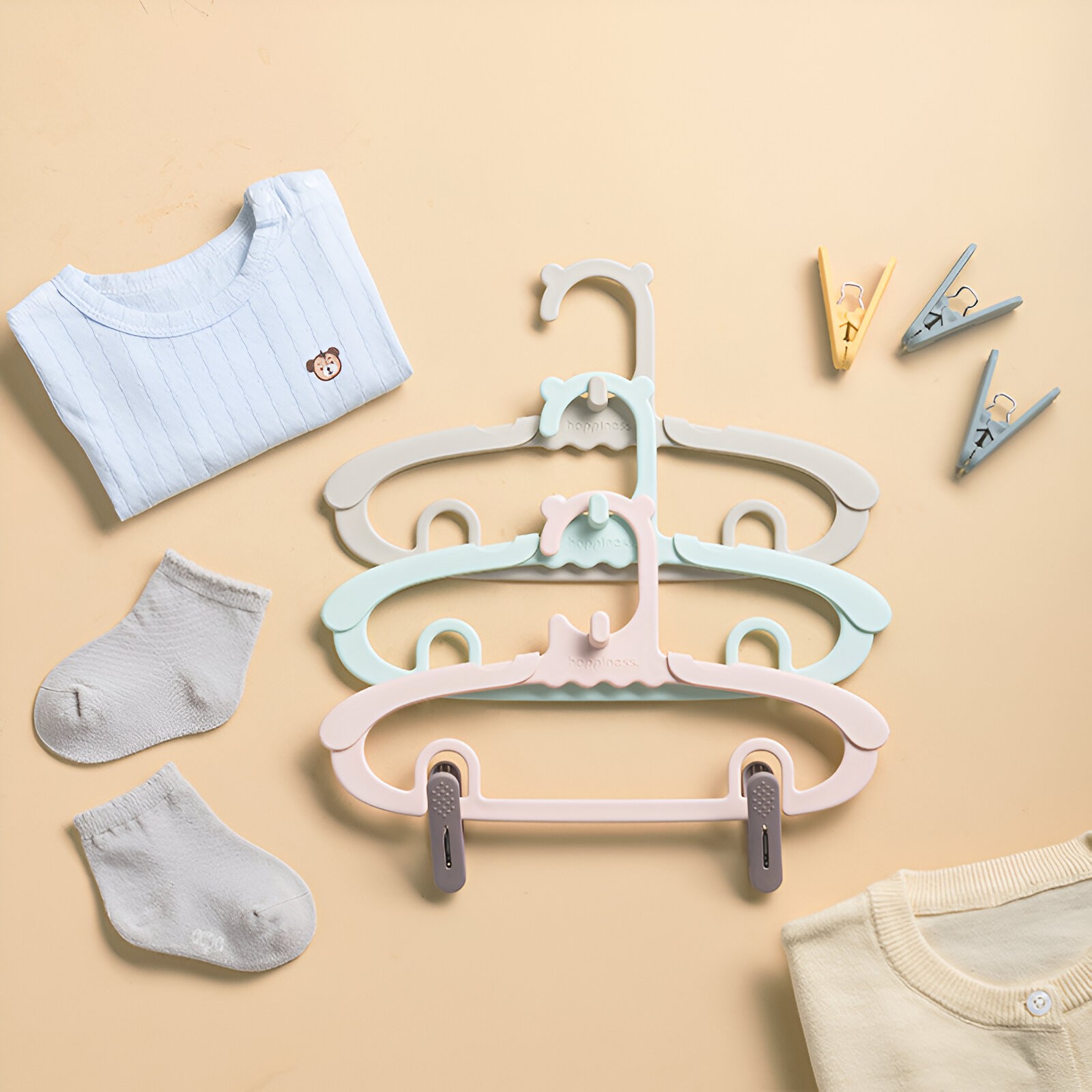 Set 10 de Cleme pentru Haine, Flippy, de Prindere pentru Pantaloni, Atasabile la Umerase, 1.6x2.3x6.35 cm, Maro - imagine 3