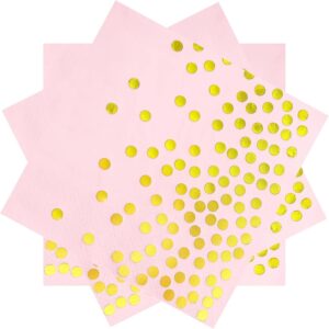 Set 20 de Servetele de Masa, Flippy, Imprimeu cu Buline Aurii, din Hartie, 17 x 17 cm, Roz