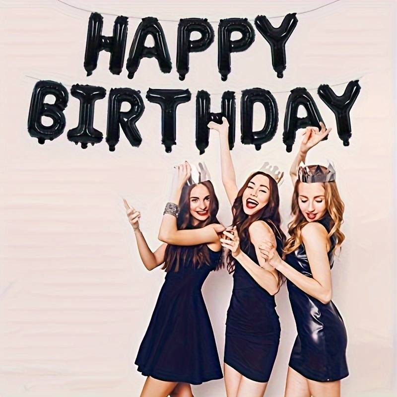 Set 25 de Baloane din Folie Metalizata si Latex, Flippy, Figurine 2 Stele, 4 Baloane Confetti, 13 Litere, 6 Latex, Model Happy Birthday, Tema Aniversare, 40 cm, Ambalaj Individual, Pai Inclus, Umflare cu Aer sau Heliu, Negru - imagine 4