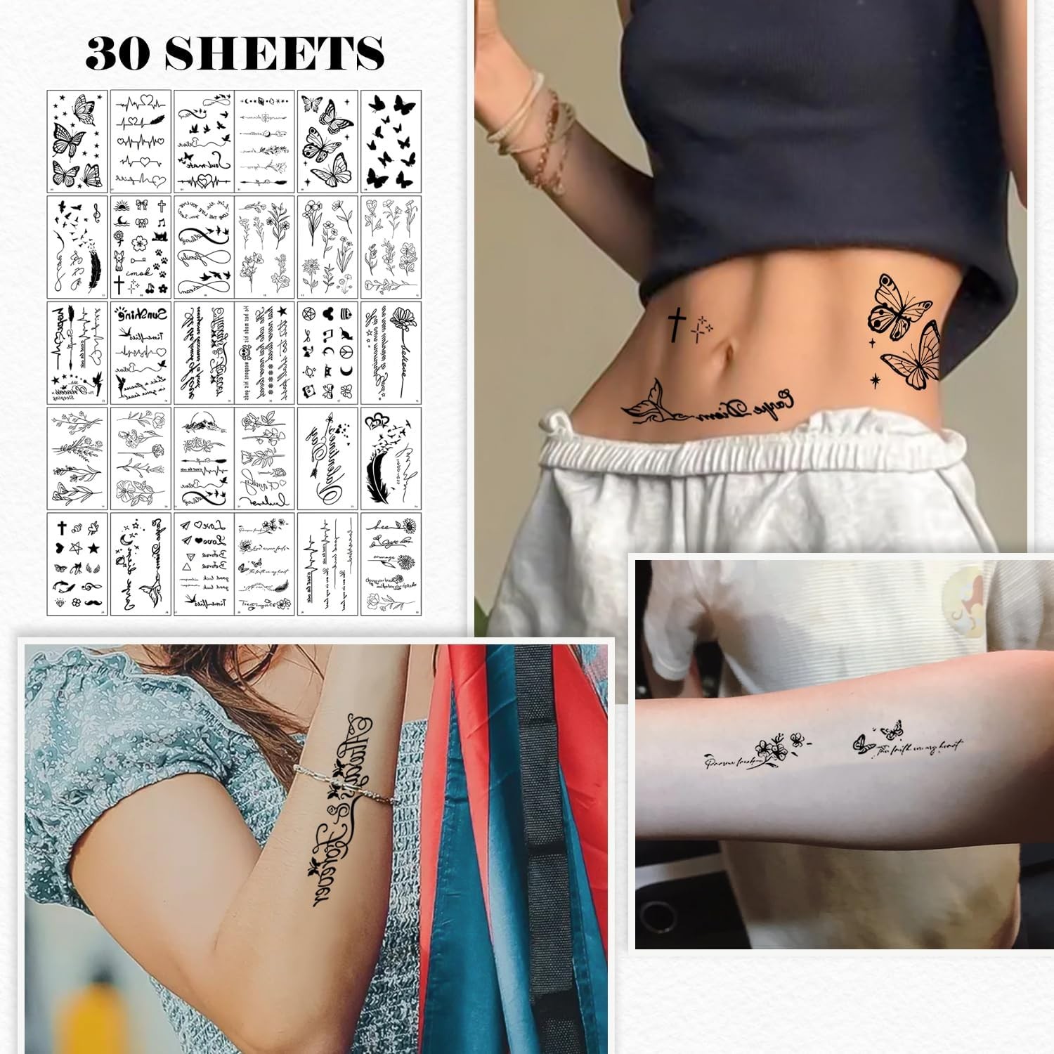 Set 30 Tatuaje Temporare, Flippy, pe Baza de Apa, Model 5, Negru - imagine 2