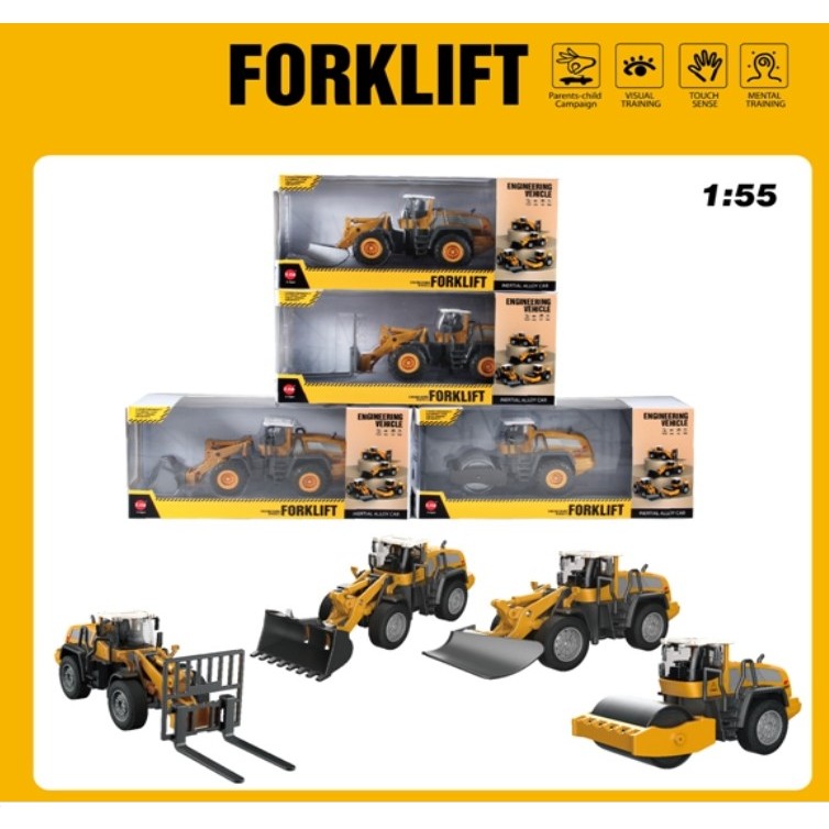 Set 4 masini de constructii pentru copii, diverse modele, galbene, + 3 ani