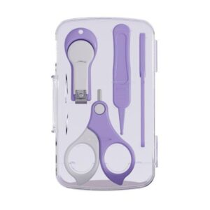 Set 4in1 de Ingrijire Unghii pentru Bebelusi, Flippy, Cutie de Depozitare Transparenta, 0-6 Ani, 13.6x8x2 cm, Mov