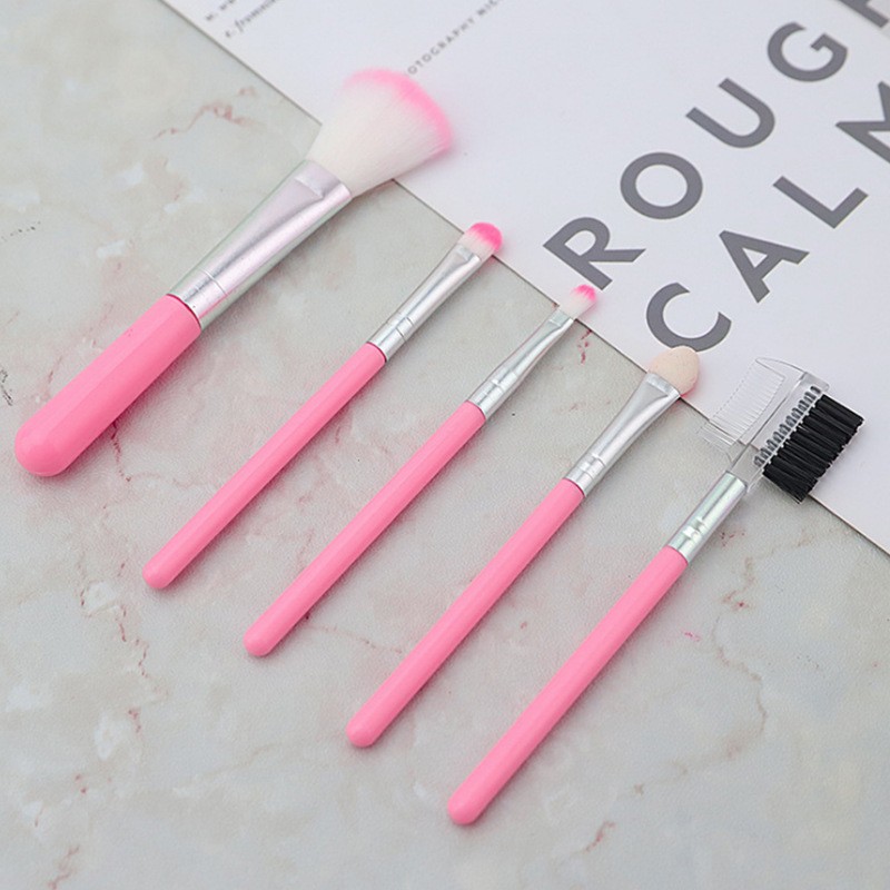 Set 5 Pensule de Machiaj, Flippy, de Voiaj, pentru Fard si Pudra, din Par Sintetic, Roz - imagine 3