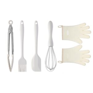 Set 5 Ustensile de Bucatarie, Flippy, din Silicon+Inox, Termorezistente, Antiaderente, 28 x 26 x 2 cm, Alb Ivory