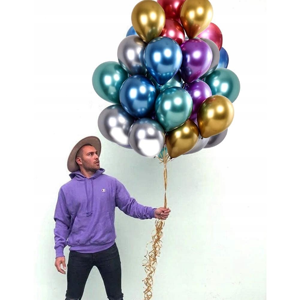 Set 50 Baloane din Latex Chrome, Flippy, Model Party, 23 cm, Multicolor, 2.2 g - imagine 4