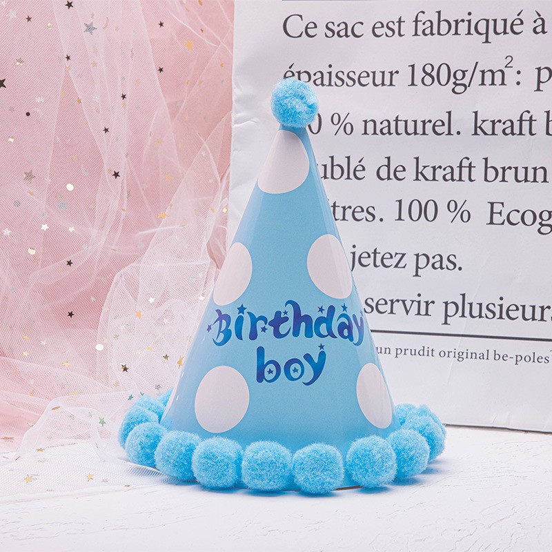 Set 6 Coifuri Birthday Boy, Flippy, pentru Petrecere, Tematica Aniversare, Model cu Buline, Albastru - imagine 3