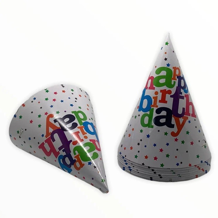 Set 6 Coifuri, Flippy, Petrecere Copii, din Carton, 20 x 13.5 cm, Model 2 Happy Birthday, Multicolor - imagine 2