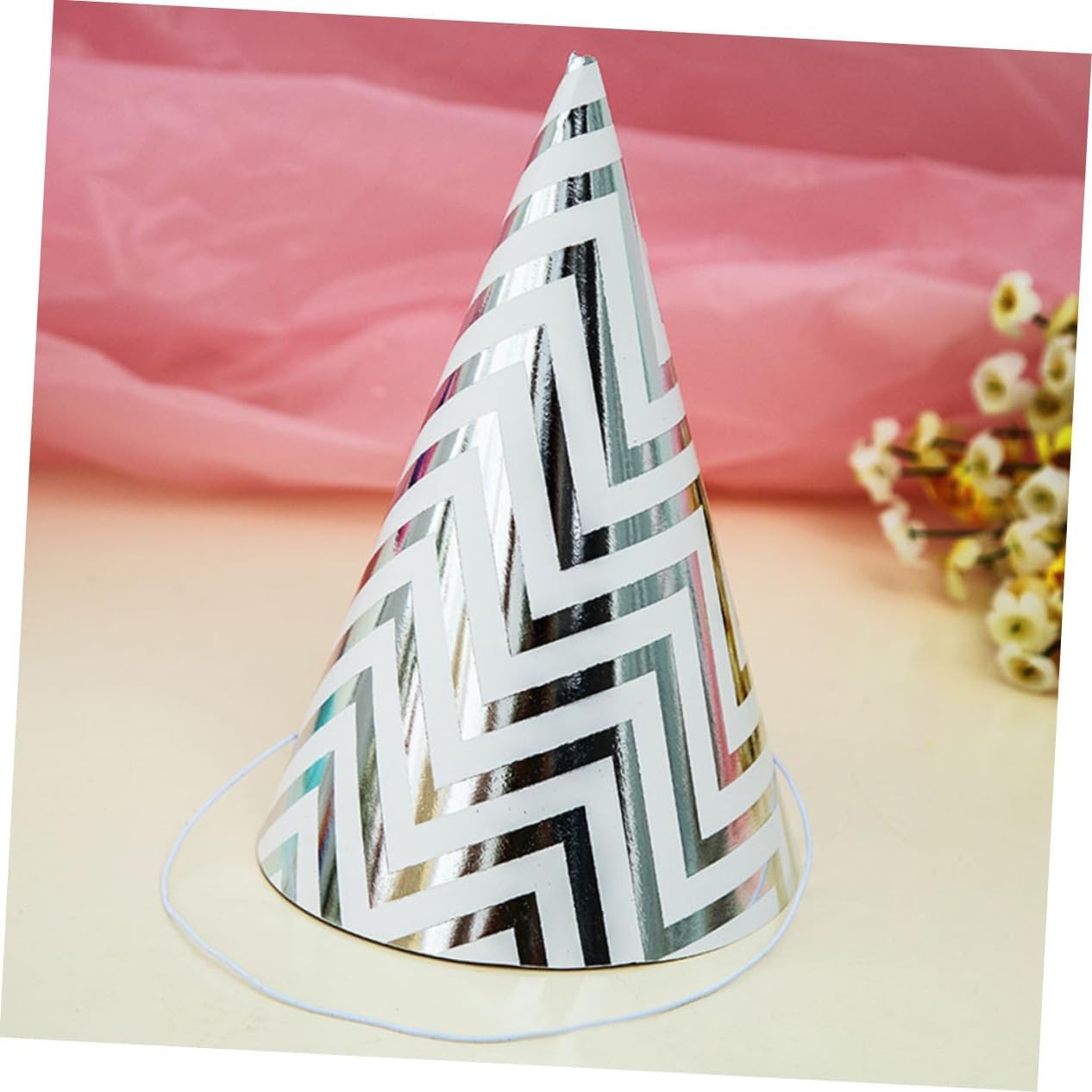 Set 6 Coifuri, Flippy, Petrecere Copii, din Carton, 20 x 13.5 cm, Model 8 Valuri, Argintiu - imagine 3