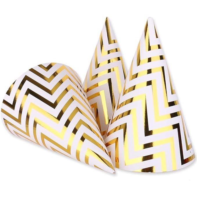 Set 6 Coifuri, Flippy, Petrecere Copii, din Carton, 20 x 13.5 cm, Model 7 Valuri, Auriu - imagine 2