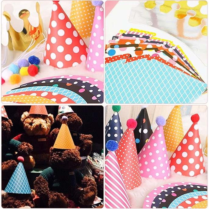 Set 6 Coifuri, Flippy, Petrecere Copii, din Carton, 24 x 13.5 cm, Model cu Buline si Dungi, Multicolor - imagine 2