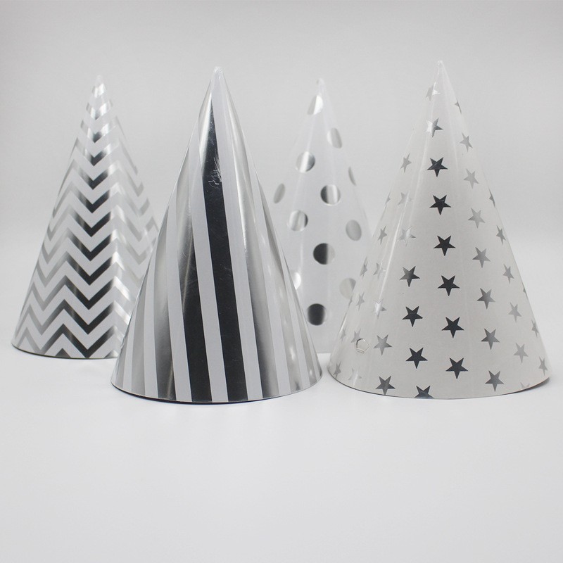 Set 6 Coifuri Metalizate, Flippy, pentru Petrecere, Tematica Aniversare, Model Buline, 20 cm, Argintiu - imagine 4