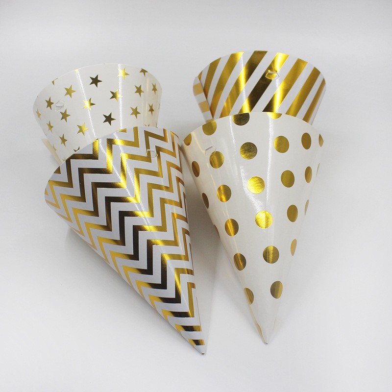 Set 6 Coifuri Metalizate, Flippy, pentru Petrecere, Tematica Aniversare, Model Buline, 20 cm, Auriu - imagine 3