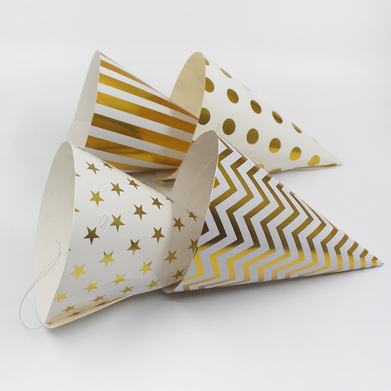 Set 6 Coifuri Metalizate, Flippy, pentru Petrecere, Tematica Aniversare, Model Buline, 20 cm, Auriu - imagine 4