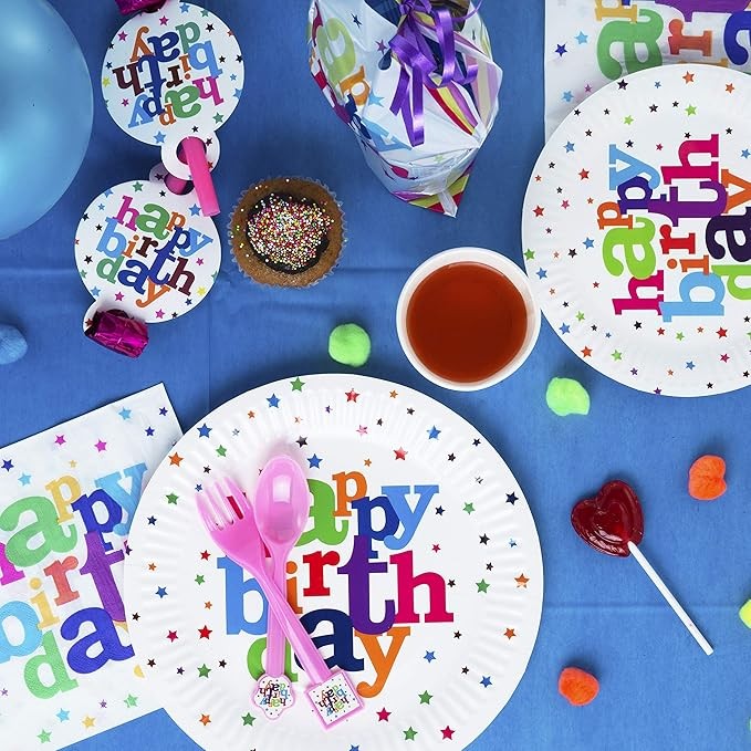 Set 6 Farfurii de Unica Folosinta, Flippy, Colectia Happy Birthday, 23 cm, din Carton Laminat, Multicolor - imagine 4