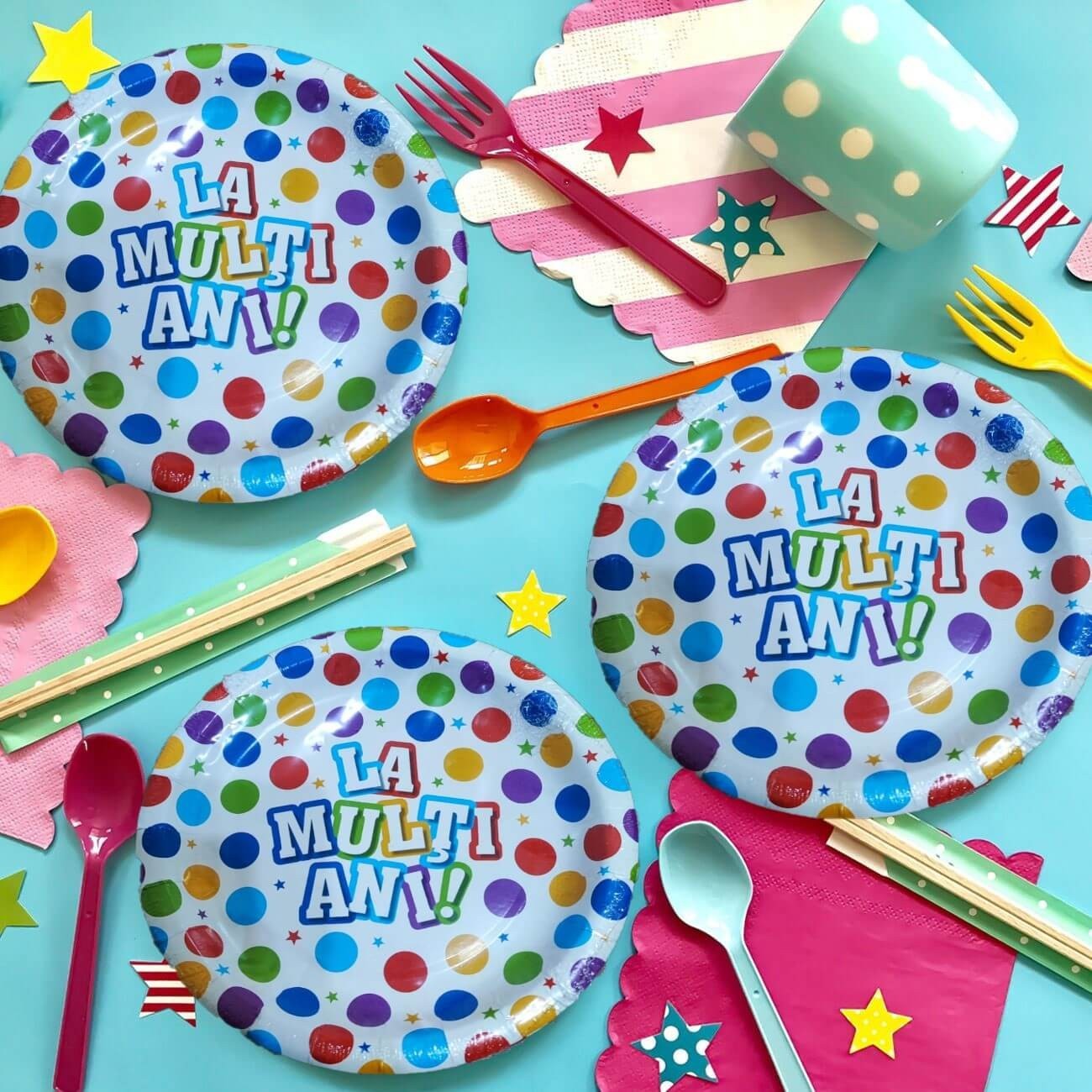 Set 6 Farfurii de Unica Folosinta, Flippy, Colectia, LA MULTI ANI, 23 cm, din Carton Laminat, Multicolor - imagine 2