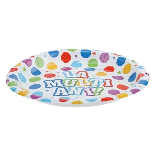 Set 6 Farfurii de Unica Folosinta, Flippy, Colectia, LA MULTI ANI, 23 cm, din Carton Laminat, Multicolor - imagine 3