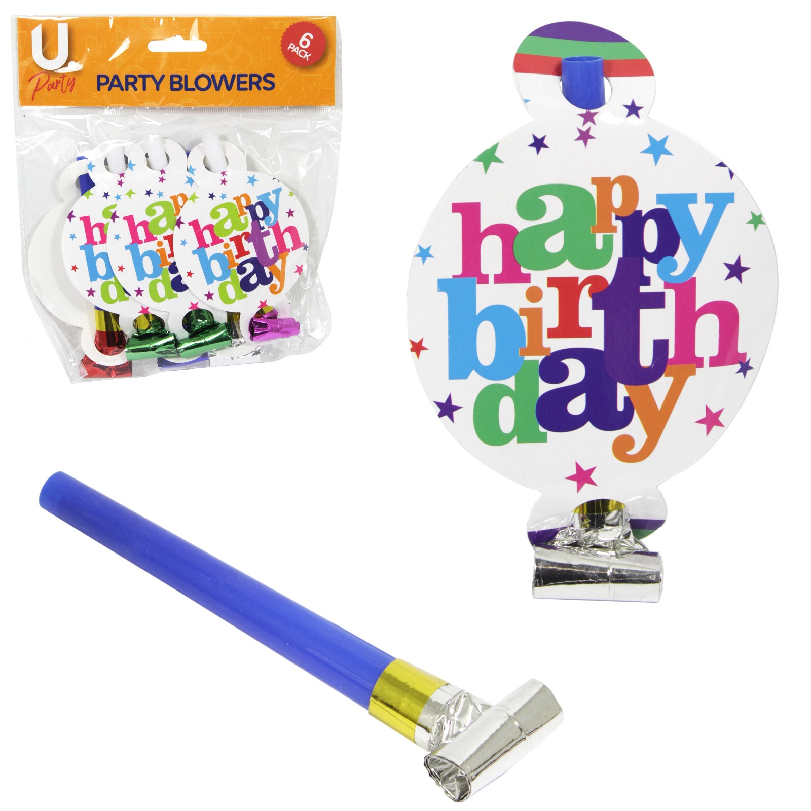 Set 6 Suflatori, Flippy, Colectia Happy Birthday, 19 x 11 cm, din Carton/Plastic/Hartie, Multicolor - imagine 2