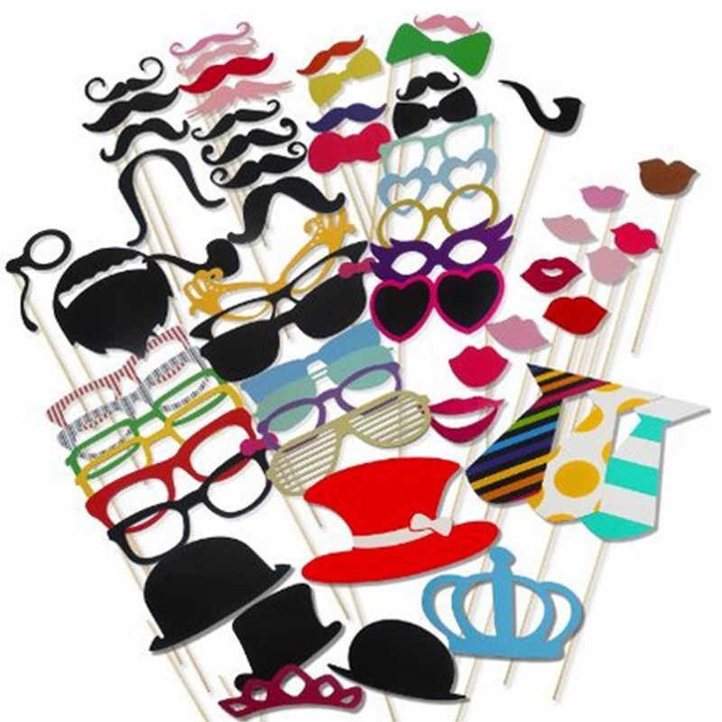 Set 60 de Accesorii pentru Petrecere, Flippy, Props pentru Coltul de Poze, Ochelari, Palarii, Mustata, Cravata, pentru Evenimente, Multicolor - imagine 4
