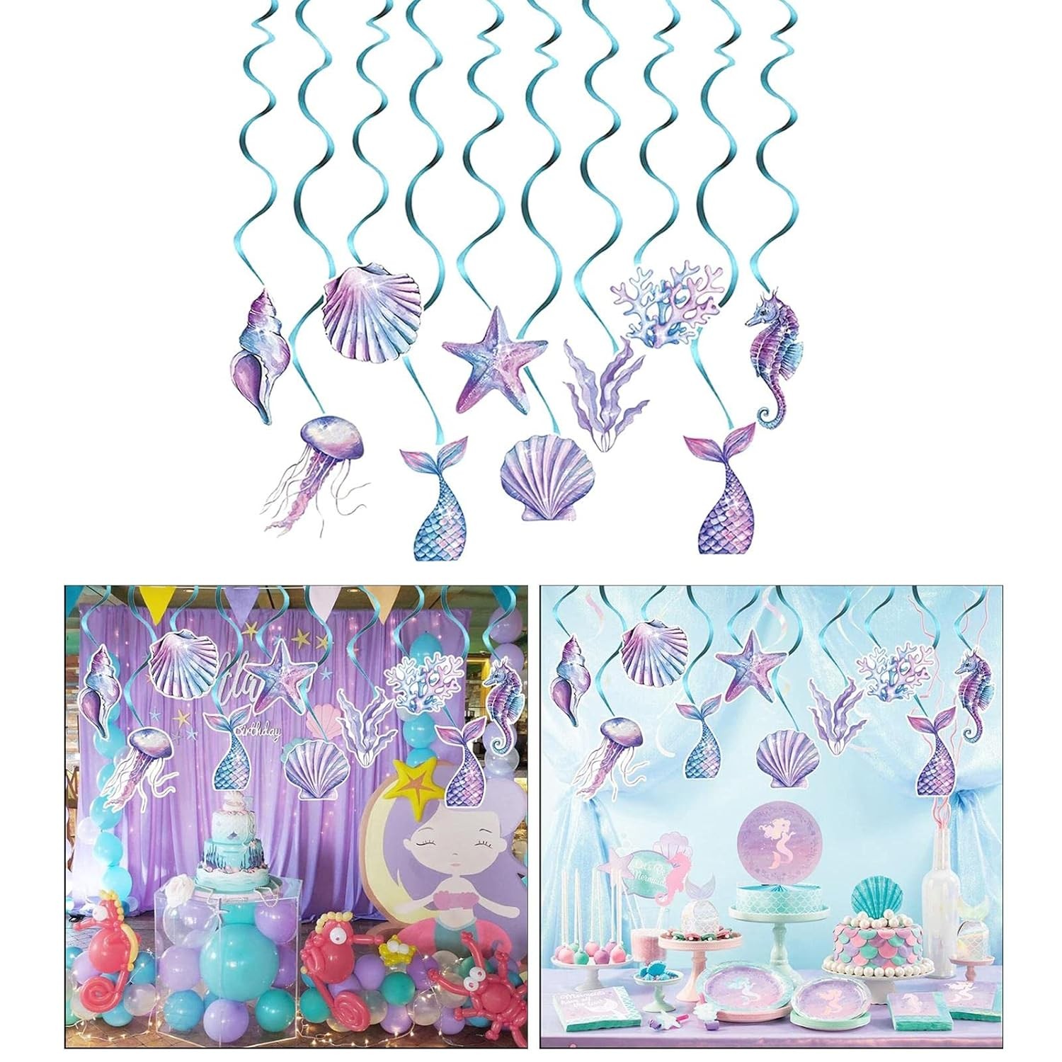 Set 8 Decoratiuni pentru Petrecere Sirena, Flippy, Colectia Mermaid, Panglici Incluse, Multicolor - imagine 3