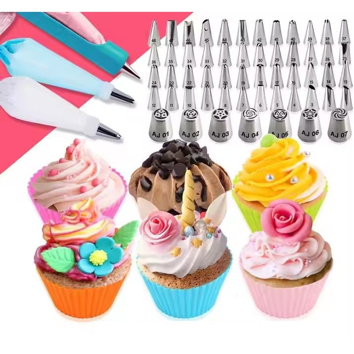 Set 92 Piese Ustensile pentru Ornare Prajituri, Flippy, din Plastic si Otel Inoxidabil, Forme Briose, Multicolor - imagine 4