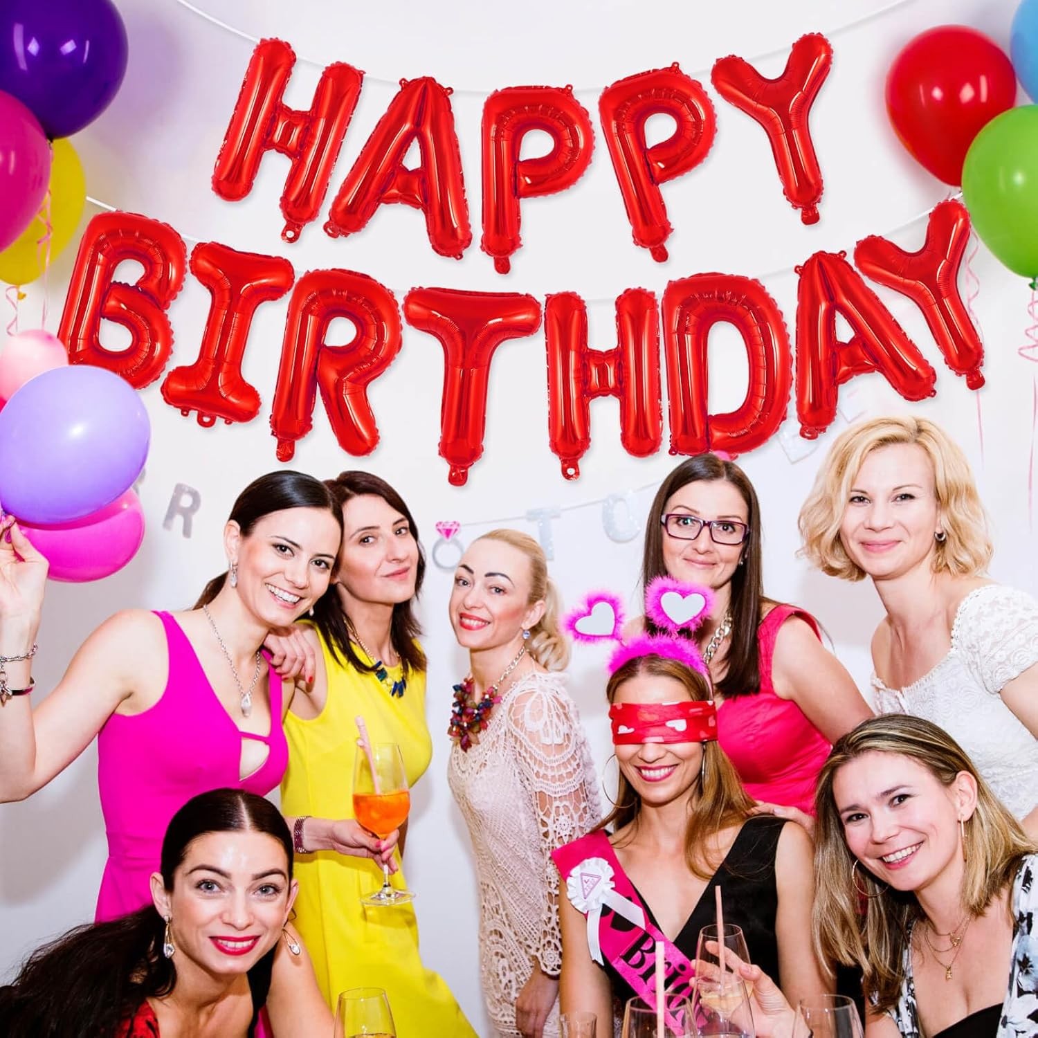 Set Baloane din Folie Metalizata, Flippy, Model Happy Birthday, Litere de 40 cm, Baloane Party, Ambalaj Individual, Pai, Ata si Adeziv Incluse, Umflare cu Aer sau Heliu, Rosu - imagine 4