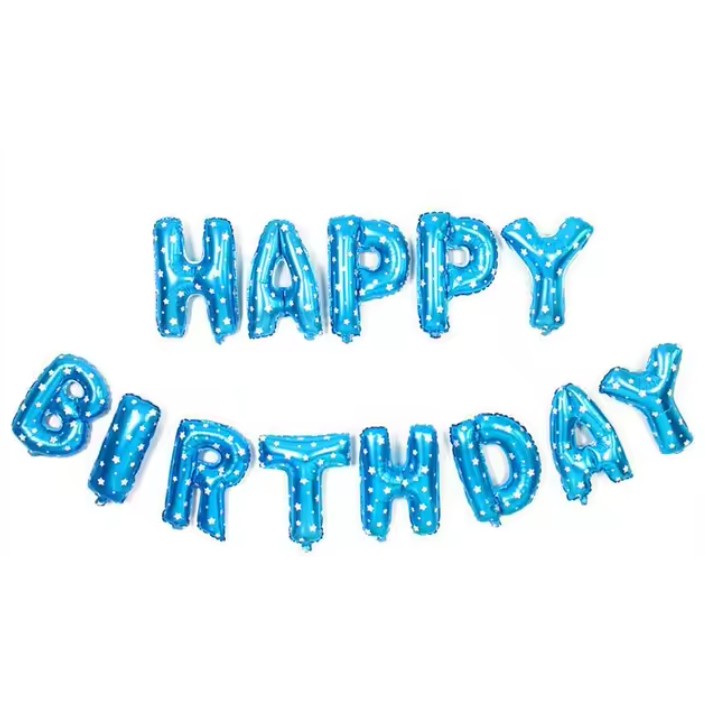 Set Baloane din Folie Metalizata, Flippy, Model Happy Birthday, Litere de 40 cm, Baloane Party, Ambalaj Individual, Pai, Ata si Adeziv Incluse, Umflare cu Aer sau Heliu, Albastru - imagine 3