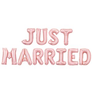 Set Baloane din Folie Metalizata, Flippy, Model Just Married, Litere de 40 cm, Baloane Party, Ambalaj Individual, Pai, Ata si Adeziv Incluse, Umflare cu Aer sau Heliu, Roz
