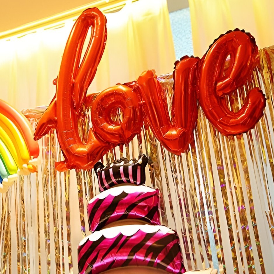 Set Baloane din Folie Metalizata, Model Love Scris de Mana, 102x65 cm, Baloane Ziua Indragostitilor, Ambalaj Individual, Pai inclus, Umflare cu Aer sau Heliu, Roșu - imagine 2