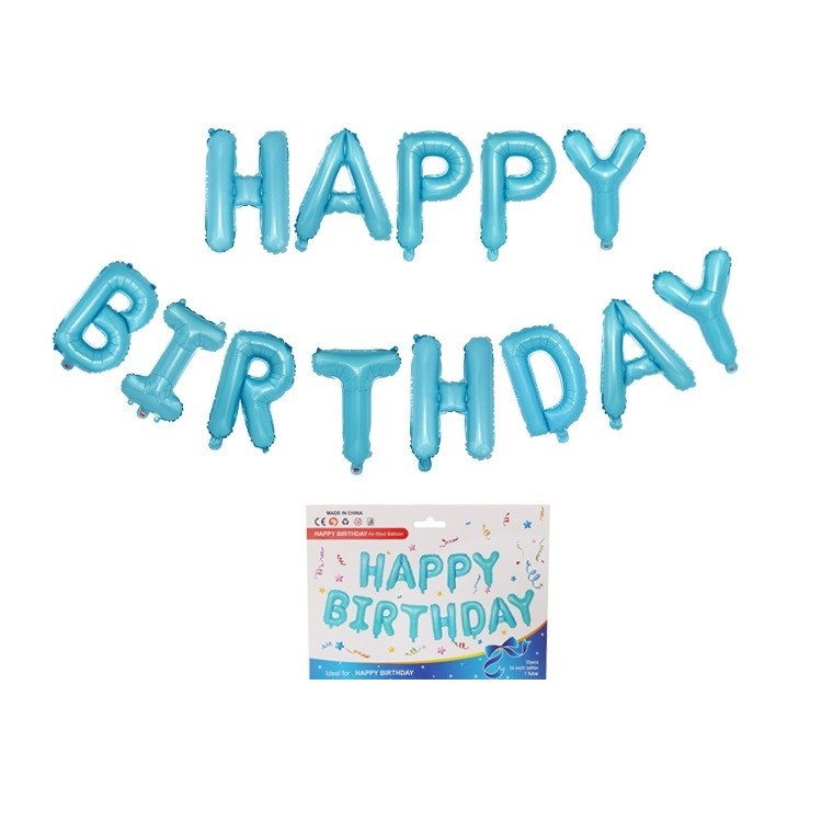 Set baloane folie Flippy, Happy Birthday, 40 cm, baby blue - imagine 2