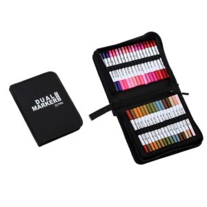 Set Carioci pe Baza de Apa, Flippy, 2 in 1, pentru Pictura, Caligrafie, 72 Culori, Penar Negru, Corp Carioca Alb, 24.5 x 18.5 x 5 cm, Multicolor