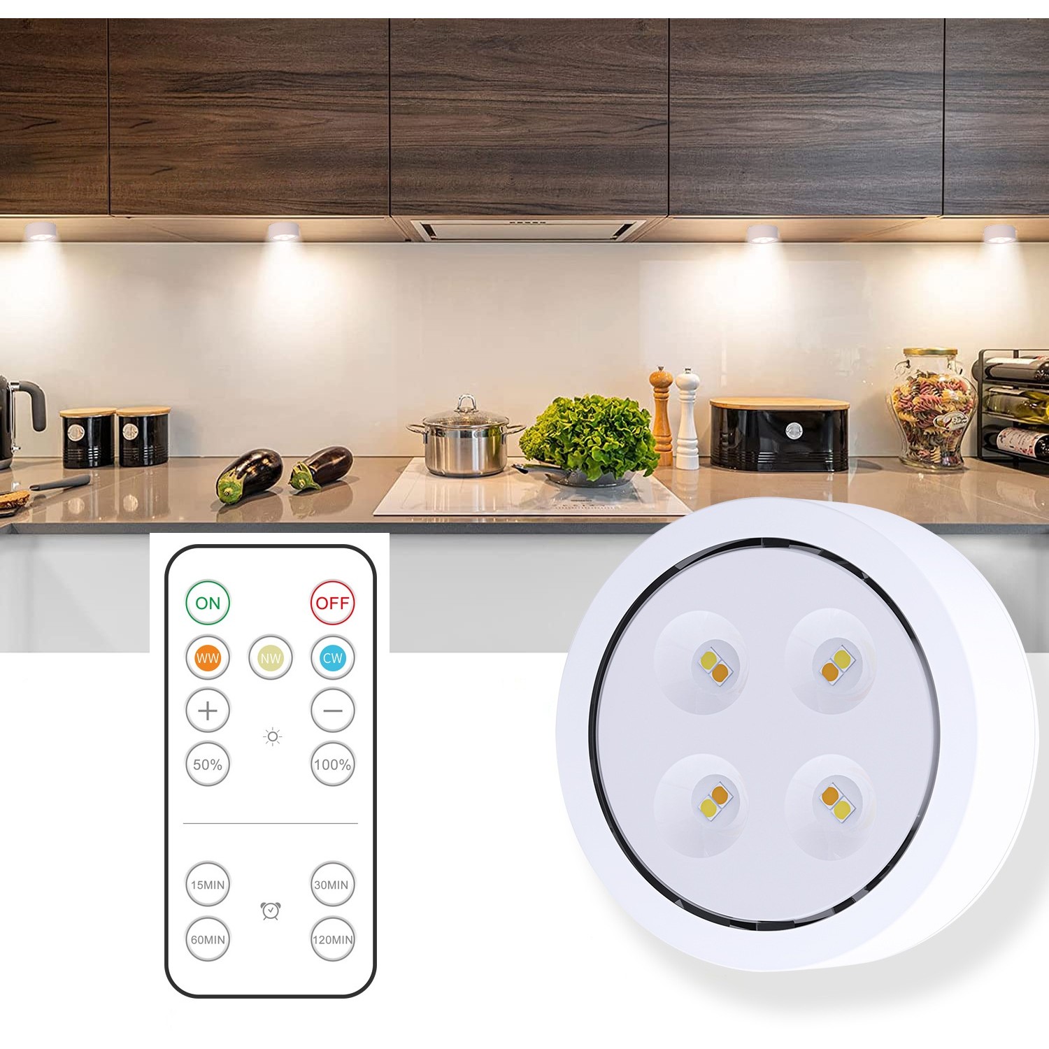 Set de 3 Lampi Led Flippy, Fara Fir, Cu Baterii, 3 Culori de Lumina, cu Telecomanda, din Plastic, Alb - imagine 3