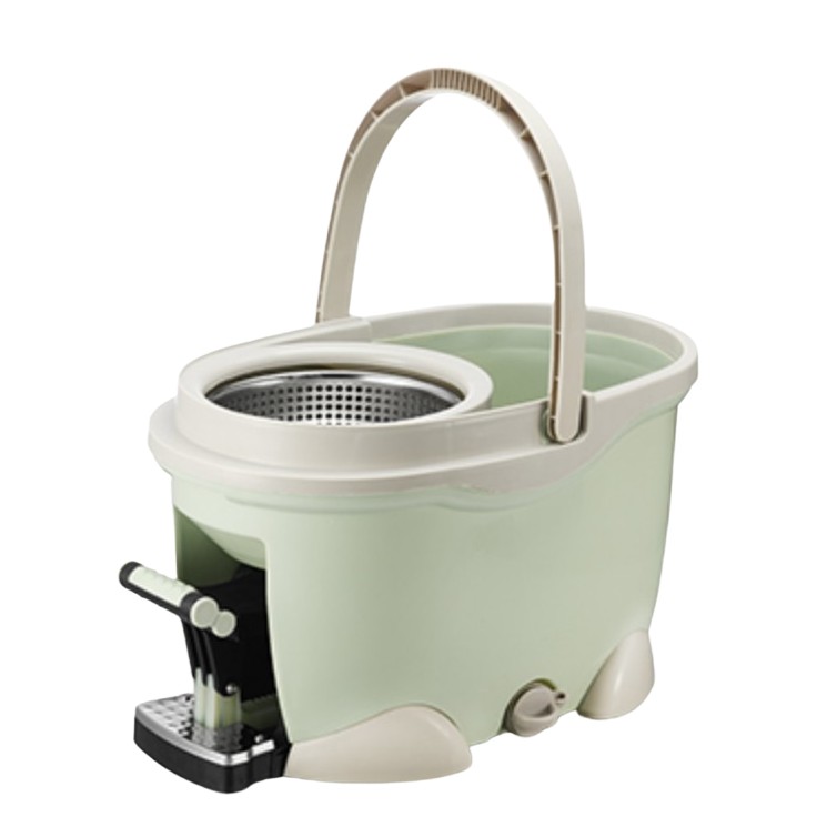 Set Galeata cu Pedala si Mop Rotativ 360°, Flippy, Cu Actiune Centrifuga x4, Pentru Uz Casnic, Maner din Otel Inoxidabil Telescopic, 2 Capte din Bumbac, 46x30x28 cm, Verde Matcha - imagine 2