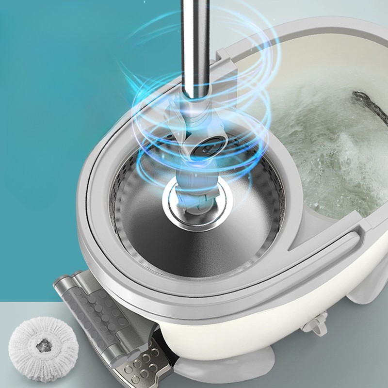 Set Galeata cu Pedala si Mop Rotativ 360°, Flippy, Cu Actiune Centrifuga x4, Pentru Uz Casnic, Maner din Otel Inoxidabil Telescopic, 2 Capte din Bumbac, 46x30x28 cm, Verde Matcha - imagine 4