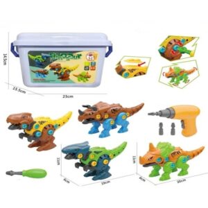 Set pentru copii DIY 129 de piese dinozauri, asamblare si dezasamblare, interactiv, distractiv, accesorii incluse, cu surubelnita si bormasina, + 3 ani, multicolor