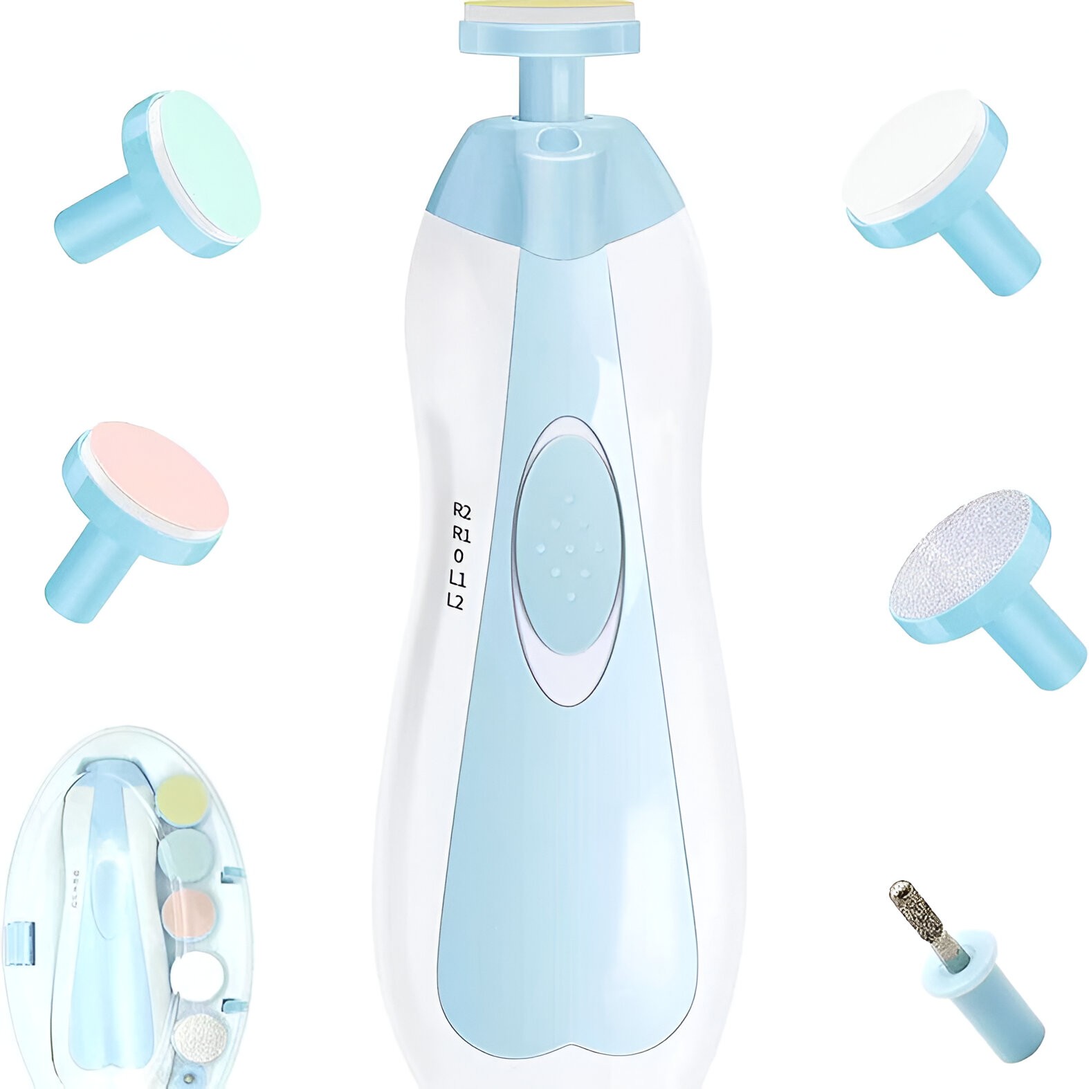 Set Pila Electrica pentru Copii si Bebelusi, Flippy, ABS, 6 Accesorii, cu Lumina LED, Albastru Alb - imagine 3