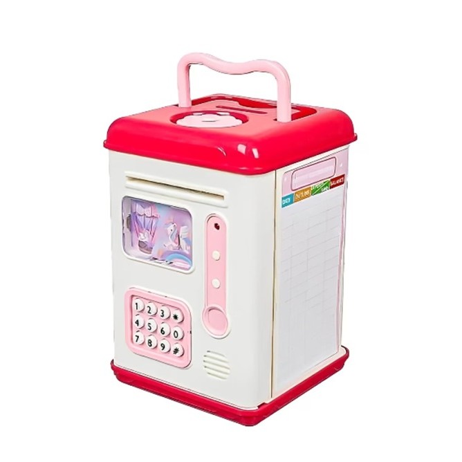 Set Pusculita pentru Copii, Flippy, Tip ATM, Parola cu Amprenta, 13.5 x 11.5 x 20 cm, Roz - imagine 4