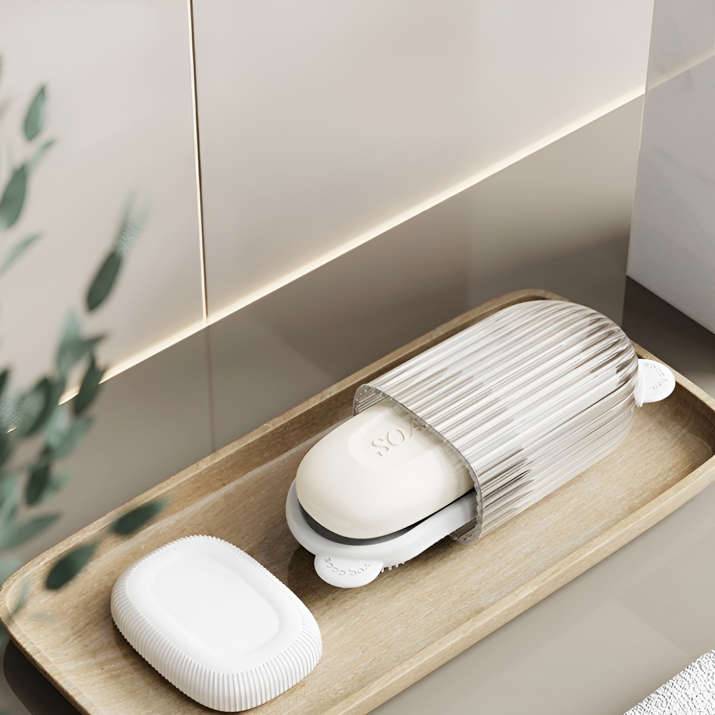 Sapuniera de Calatorie, Flippy, Suport pentru Sapun cu Scurgere a Apei, Recipient cu Capac Depozitare, Savoniera pentru Baie, 12.6x6.1x8.4cm, Crem - imagine 2