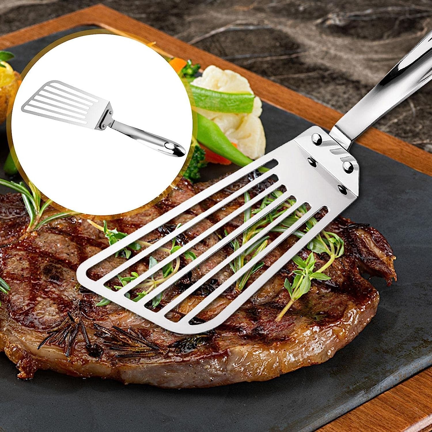 Spatula flexibila Flippy, Fish Turner, din otel, durabila, cu margini subtiri pentru taiere, pentru carne, oua, peste, multifunctionala, argintiu - imagine 2