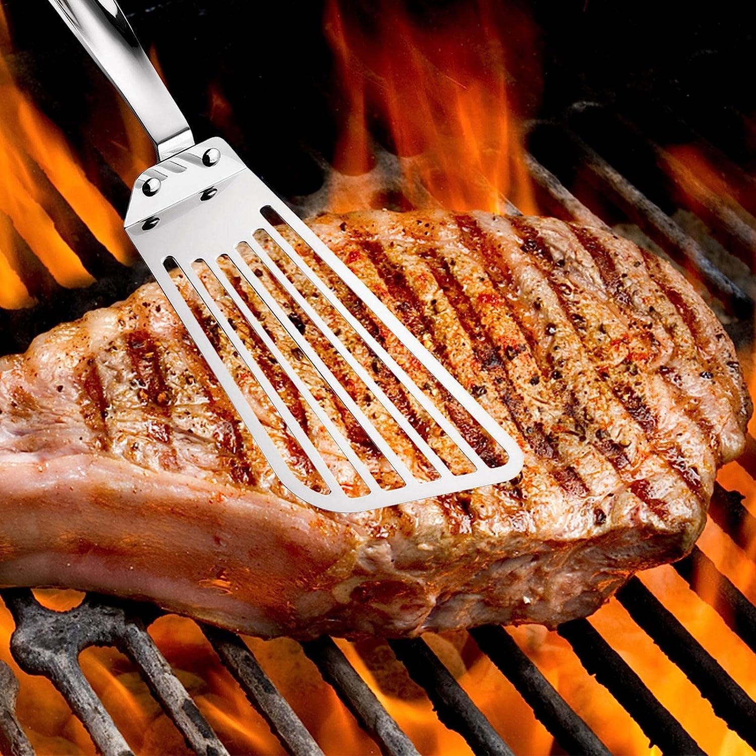 Spatula flexibila Flippy, Fish Turner, din otel, durabila, cu margini subtiri pentru taiere, pentru carne, oua, peste, multifunctionala, argintiu - imagine 3